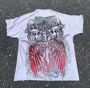 Vengeance Shirt Mens XL Gray Skull Cyber Grunge Tech Graphic Tee Distressed Fade